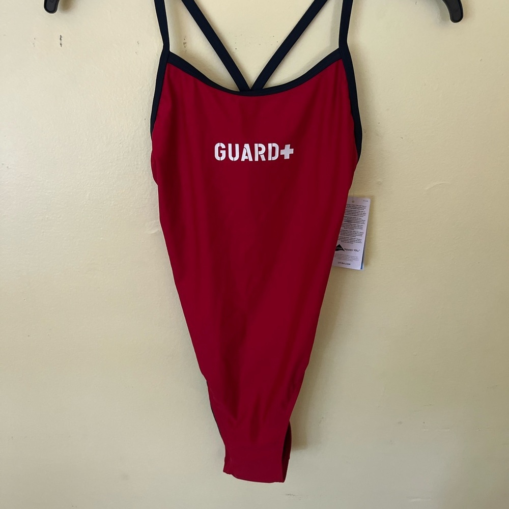 Sporti Red Guard Swimsuit with Blue Trim Size 36 NWT